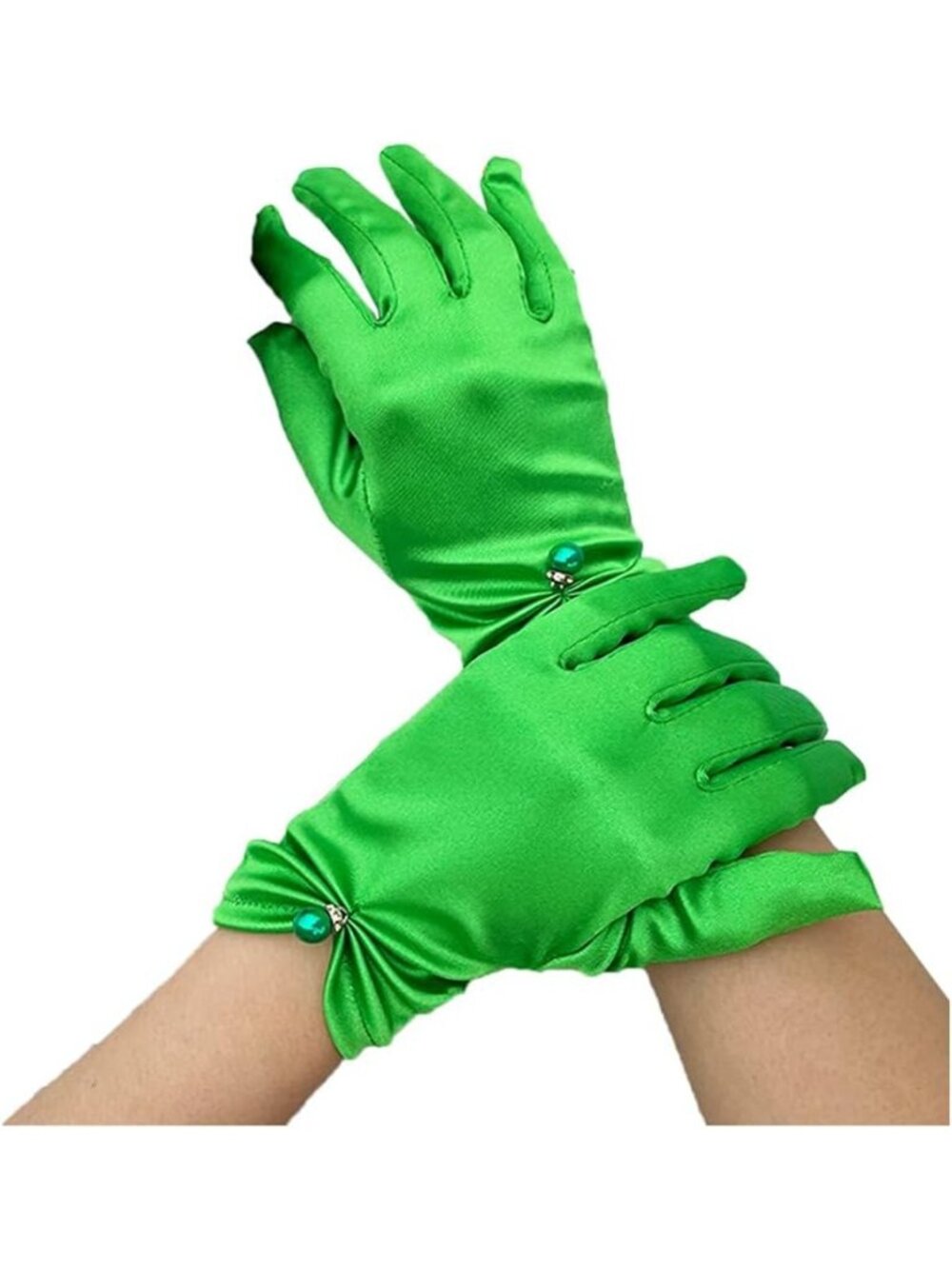 Women Parrot Green Blue Satin Tulle Opera Party 1920s Elbow Wrist Length Gloves